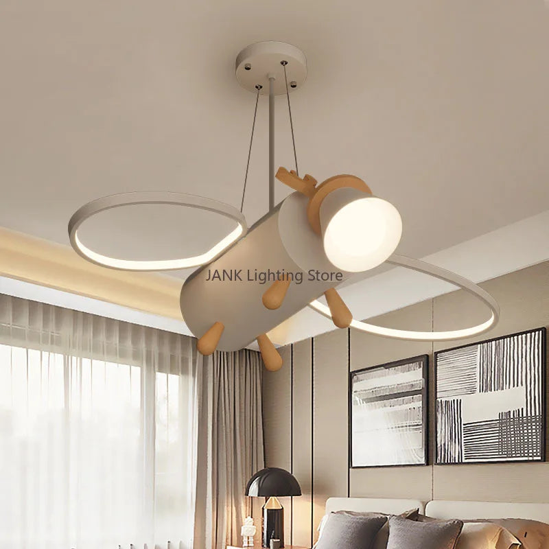 Afralia™ Little Deer LED Chandelier for Kids' Room - Modern Cartoon Wooden Pendant Light