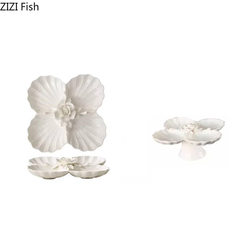 Afralia™ Ceramic Flower Plate for Breakfast Fruit Salad Dinner - Elegant Western Kitchen Dining Plate