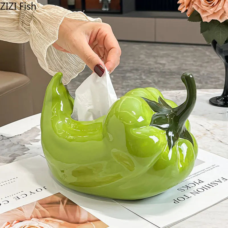 Afralia™ Ceramic Chili Tissue Box Desk Decoration & Paper Towel Case