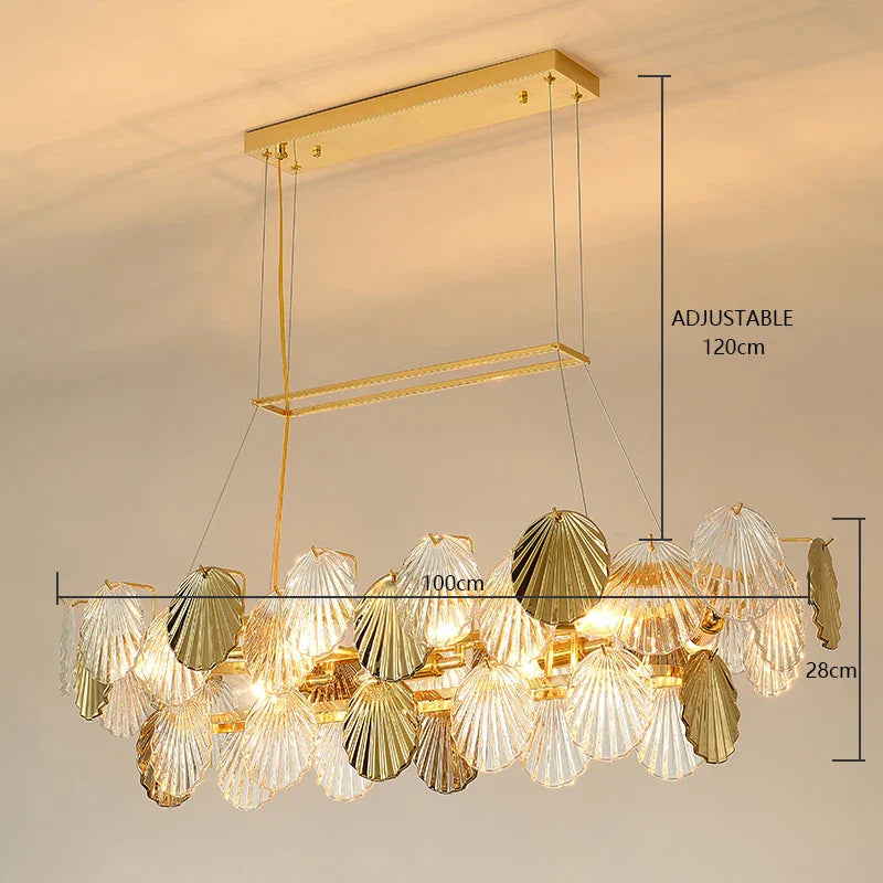 Afralia™ Shell Glass LED Ceiling Chandeliers Gold - Modern Living Room Decor