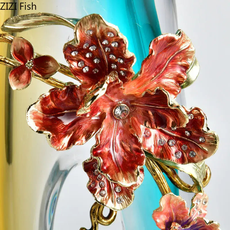 Afralia™ Blue Gradient Glass Vase Desk Decoration Floral Relief Room Decor