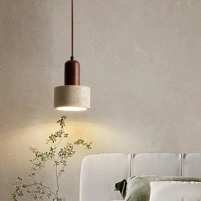 Afralia™ Wood Canopy LED Pendant Light - Nordic Modern Yellow Travertine Hanging Lamp