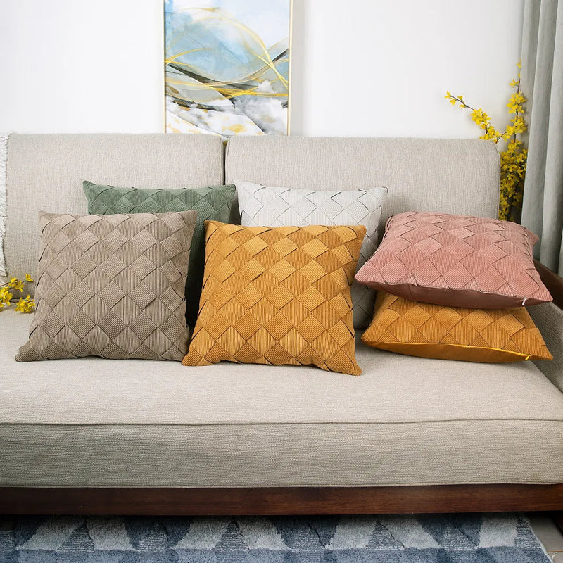 Afralia™ Nordic Plaid Corduroy Woven Cushion Cover Set