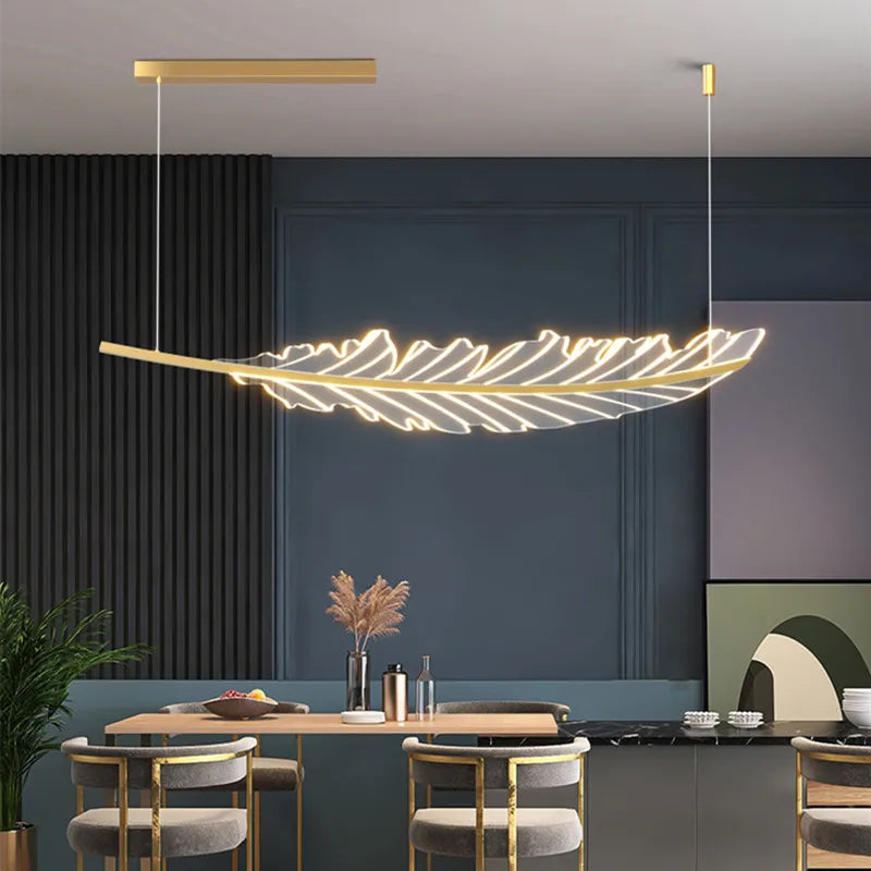 Afralia™ Leaf Shaped Golden Chandelier for Living Room, Dining Room, Kitchen, and Coffee Shop