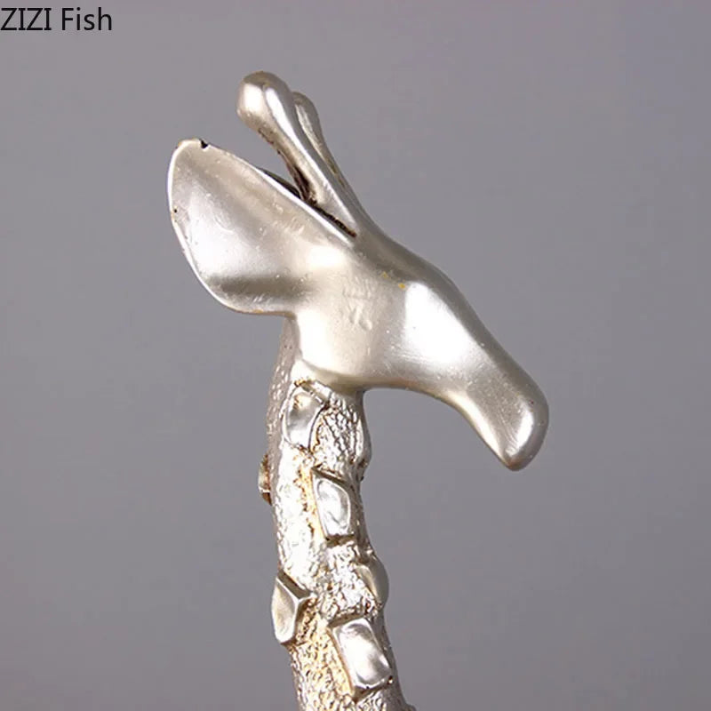Afralia™ Silver Giraffe Sculpture Resin Crafts Room Decor