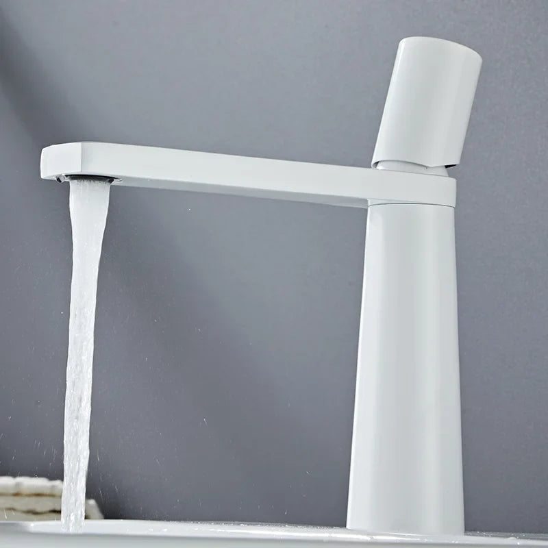 Afralia™ White Brass Bathroom Faucet Mixer Tap, Single Handle Hot/Cold Basin Faucet