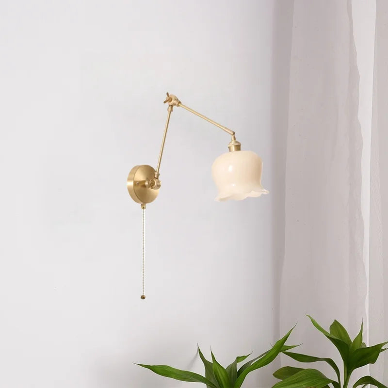 Afralia™ Cream Resin LED Wall Lights Pull Chain Switch Copper French Vintage Wandlamp