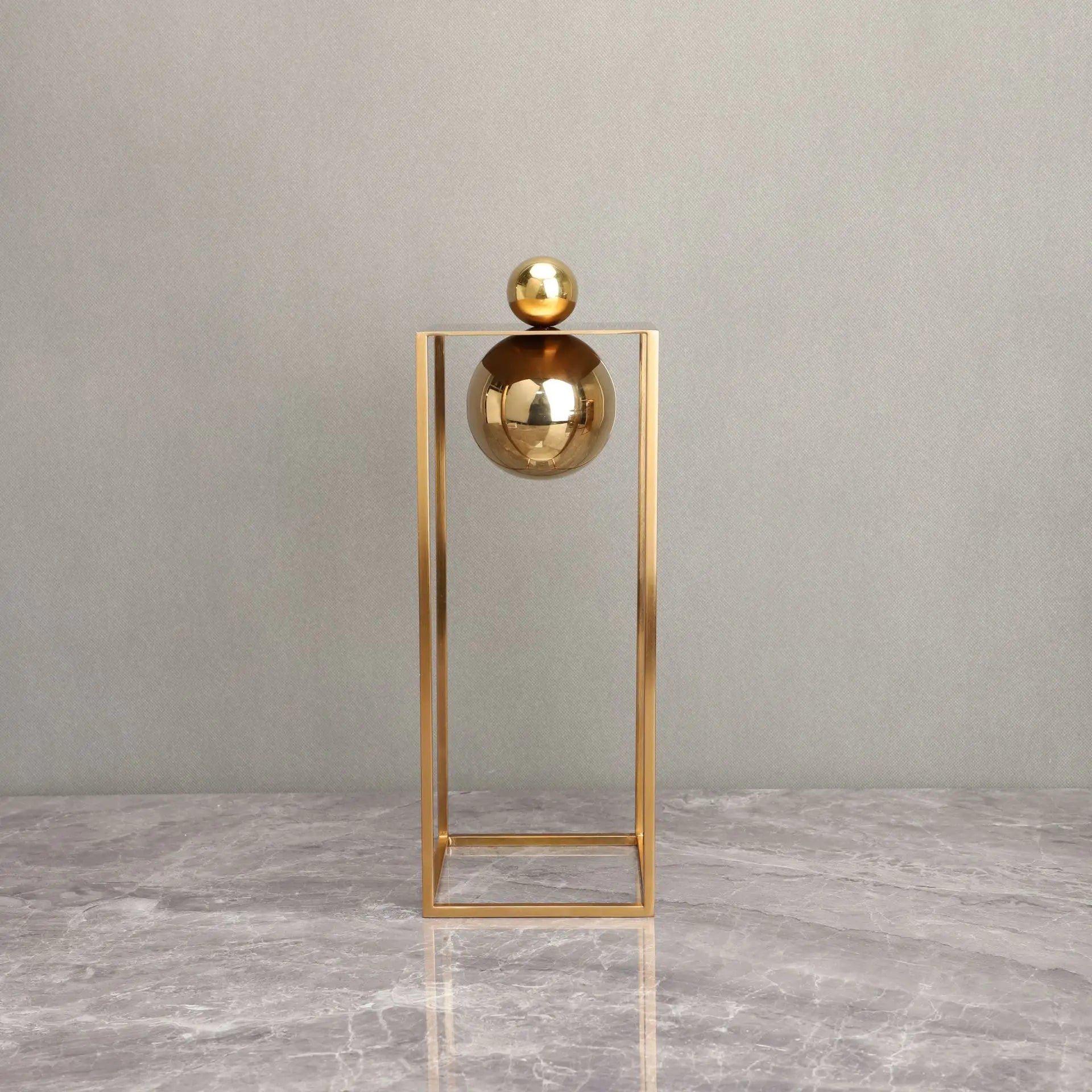 Afralia™ Geometric Gold Frame Sculpture Decorative Figurines Metal Home Decor