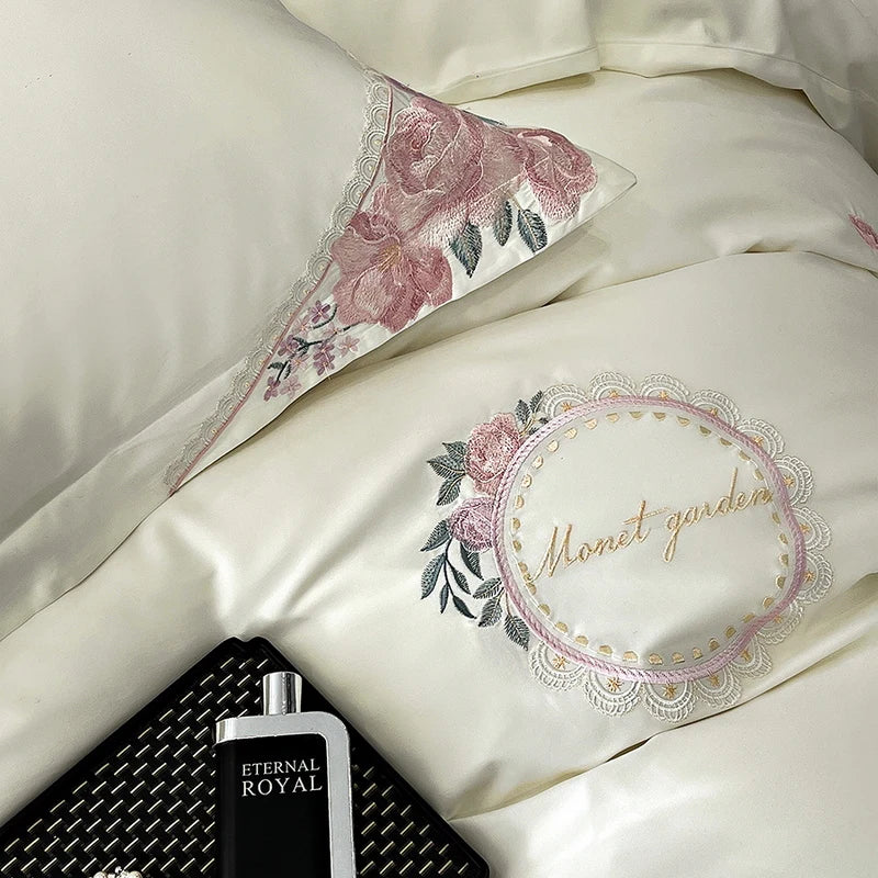 Afralia™ French Flowers Embroidery Luxury Bedding Set in 1000TC Egyptian Cotton