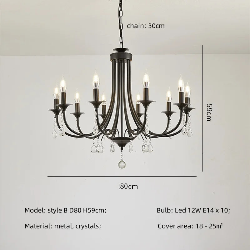 Afralia™ Black Metal Crystal Chandelier: Artistic LED Lighting for Home Decor