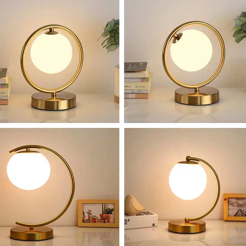 Afralia™ Nordic Brass Ring Glass Ball LED Table Lamp for Modern Living Room & Bedroom
