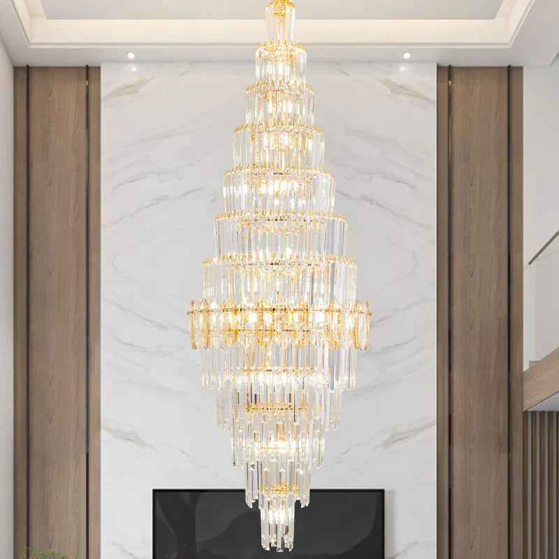 Afralia™ Hollow Spiral Staircase Chandelier | Modern Long Crystal Light for Villa Livingroom