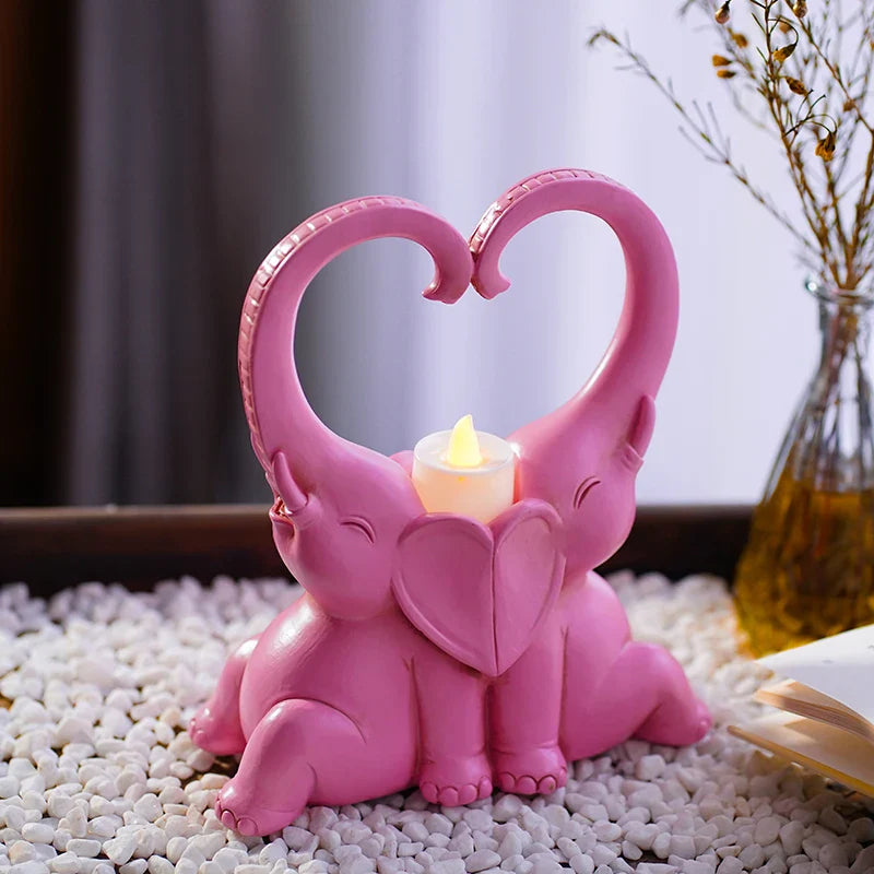 Afralia™ Elephant Couple Resin Candlestick Figurines Decor