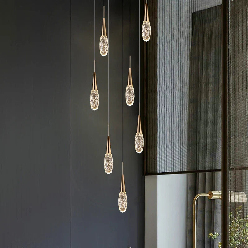 Nordic Loft Crystal Chandelier for Staircase Pendant Light by Afralia™