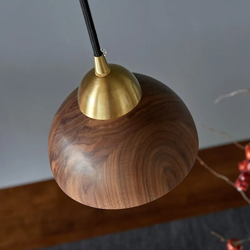 Afralia™ Walnut Wood LED Pendant Light with Vintage Copper Finish