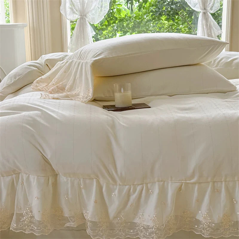 Luxury French Lace Princess Wedding Bedding Set by Afralia™ - 4Pc Girl Bed Set