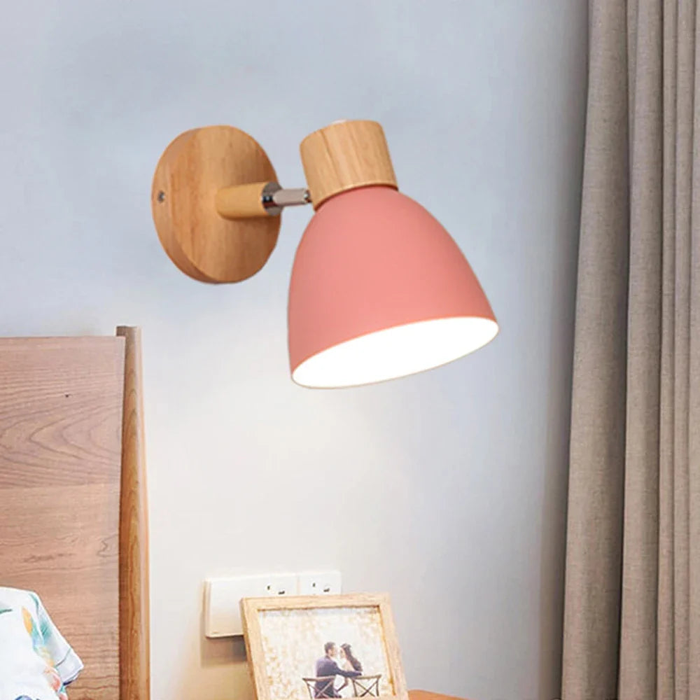 Afralia™ Wood Bedroom Wall Light Modern Macaron LED Sconce, Nordic Minimalist Design