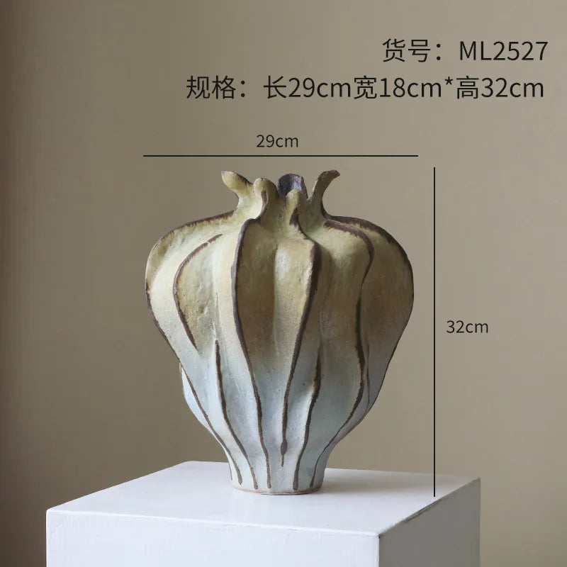 Afralia™ Pleated Ceramic Vase Handmade Porcelain Flower Bud Shape Home Decoration