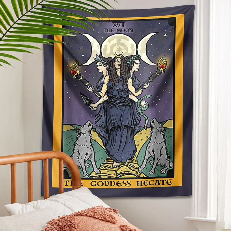 Afralia™ Moon Goddess Hecate Tapestry: Hippie Astrology Witchcraft Wall Decor