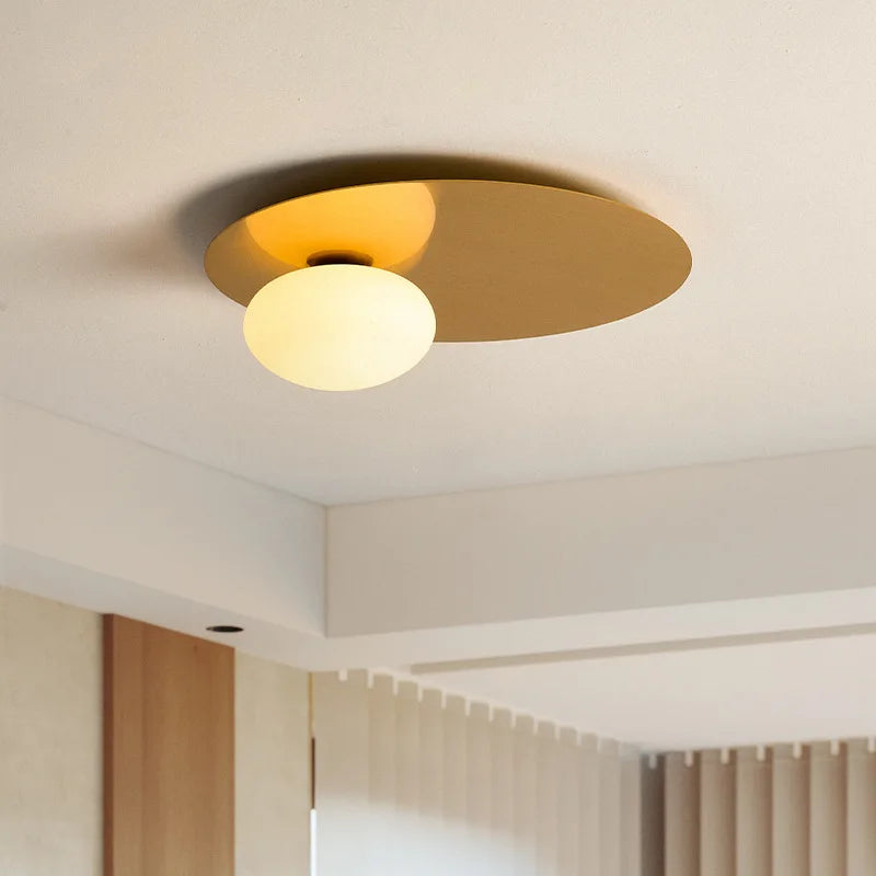 Afralia™ Modern Round Gold Black Metal Ceiling Light with White Glass for Bedroom Aisle Dining Room