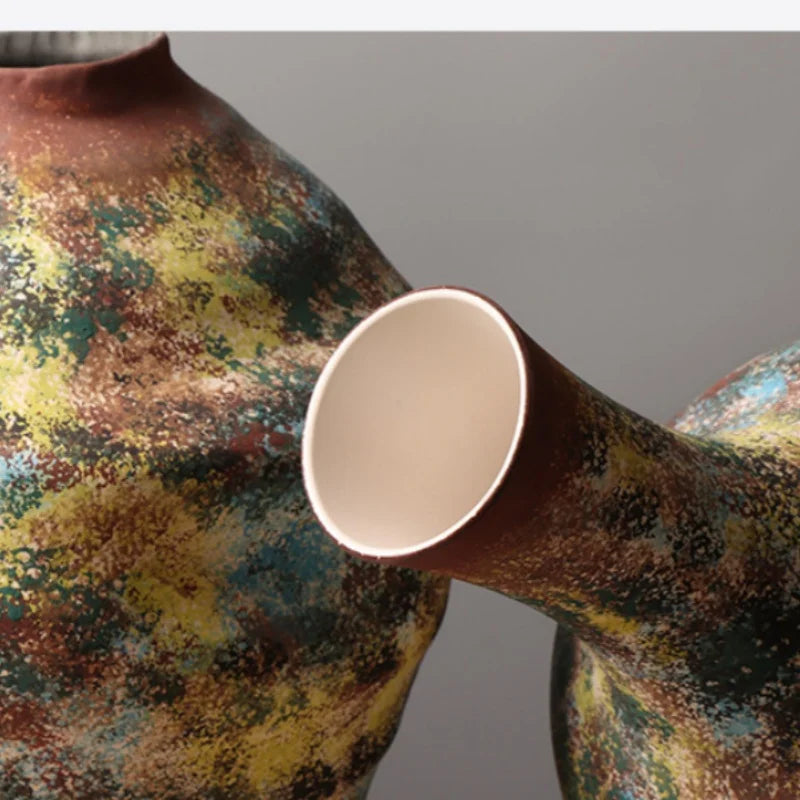 Afralia™ Retro Colorful Graffiti Ceramic Vase - Home Decor Handicrafts Bouquet Holder