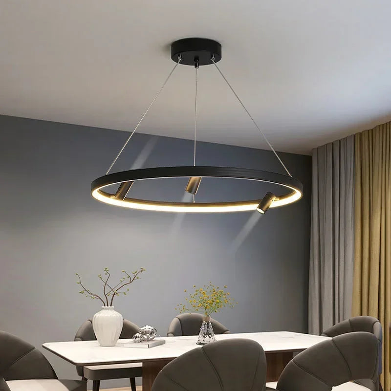 Afralia™ Black Round Combination Chandelier Pendant Light for Home Decor and Kitchen