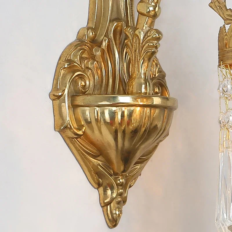 Afralia™ Copper Crystal Double Head Wall Sconce - Vintage Gold Retro Style Wall Lamp for Home