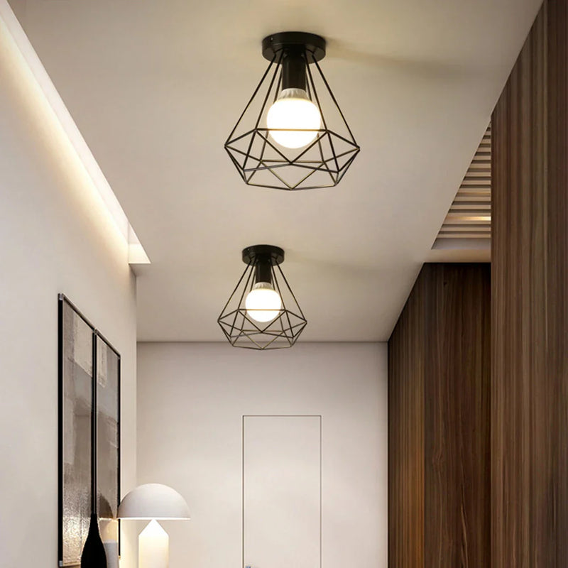 Afralia™ Vintage Cage Ceiling Lamp for Home Lighting