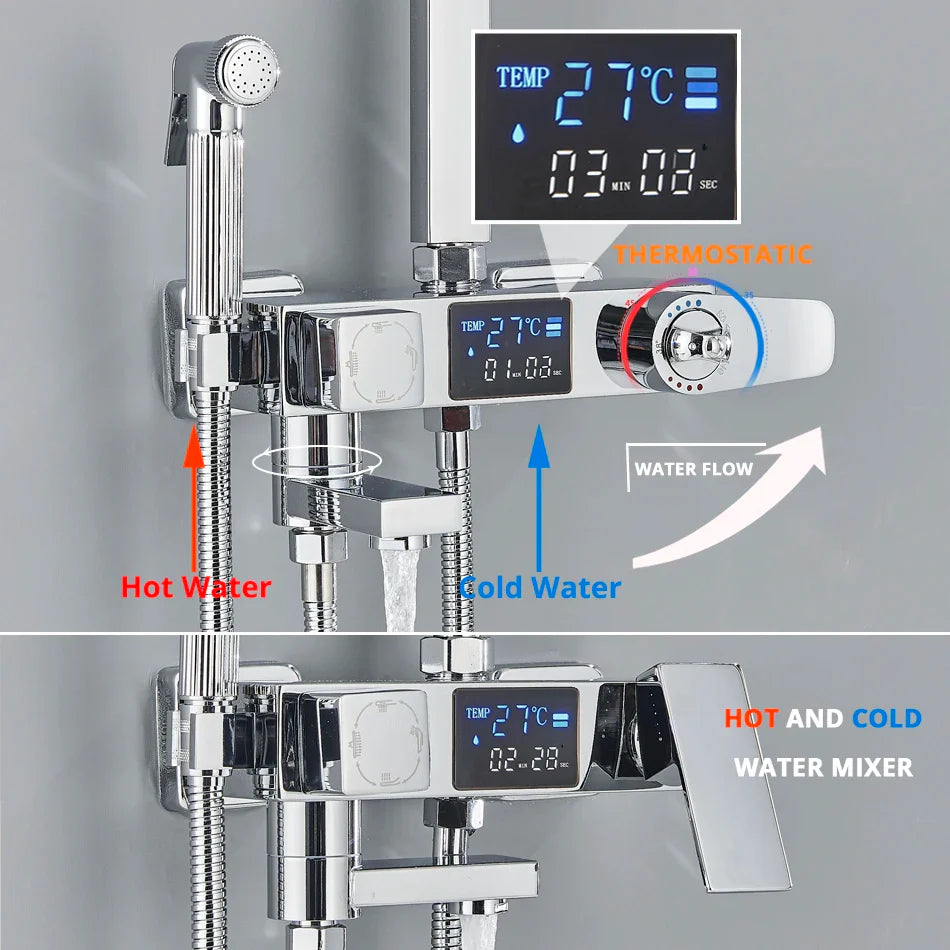 Afralia™ Digital Display Shower Faucet Set with Rain Shower Head