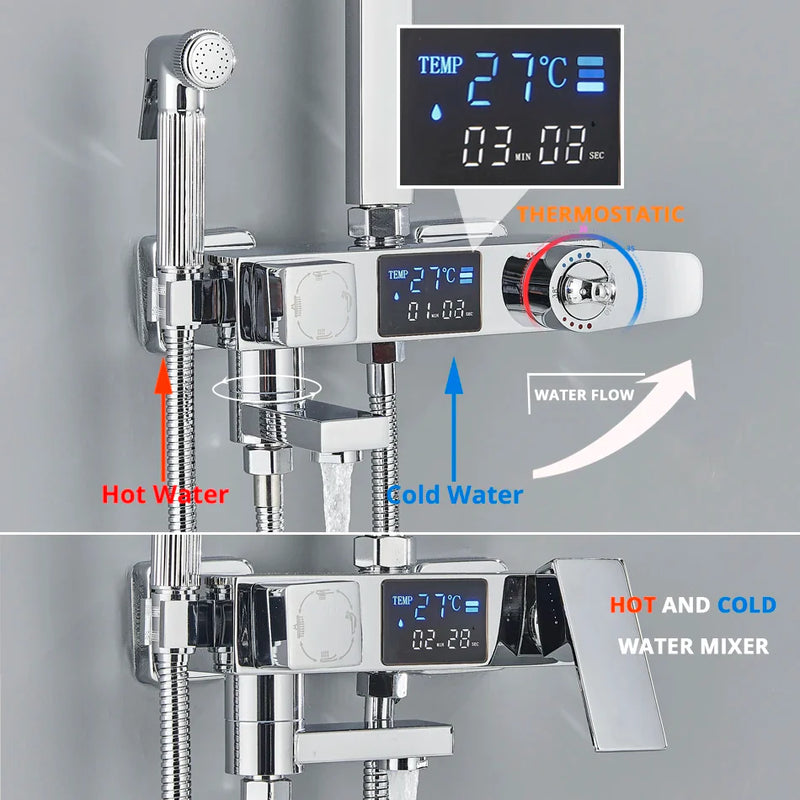 Afralia™ Thermostatic Shower Faucet with Digital Display and Rain Shower Head