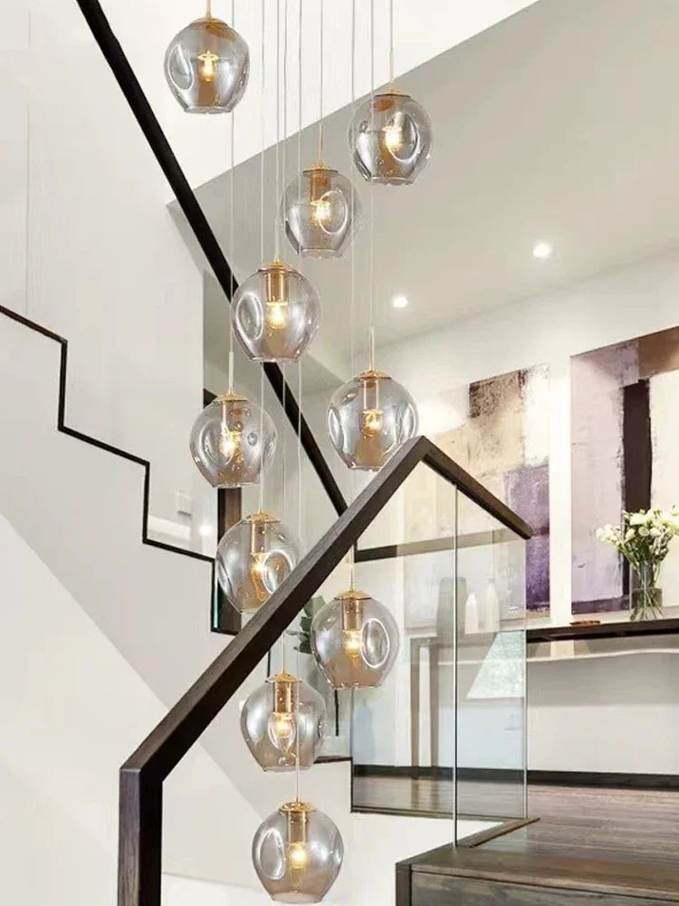 Afralia™ Glass Ball Spiral Chandelier for Luxury Living Space