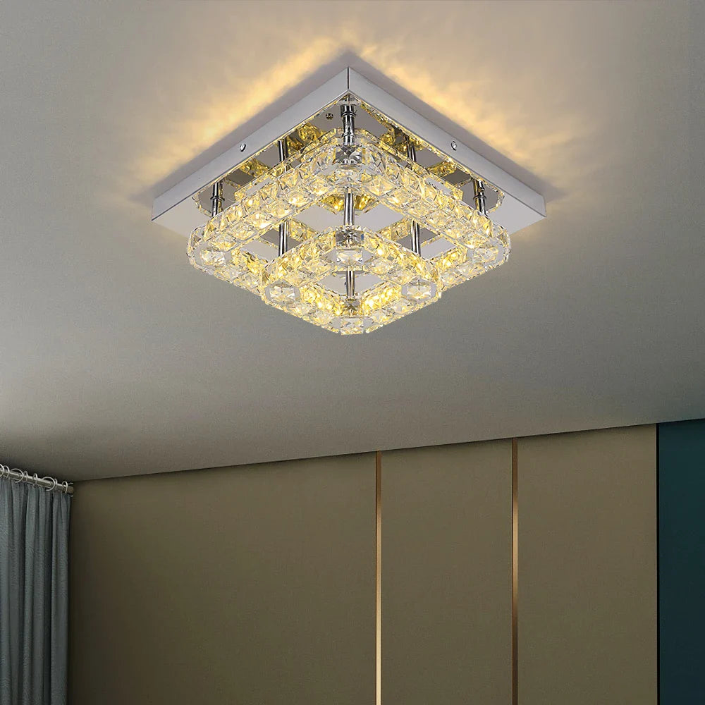 Afralia™ Crystal LED Ceiling Light: Modern Square K9 Chandeliers, Dimmable Stainless Steel Fixture.