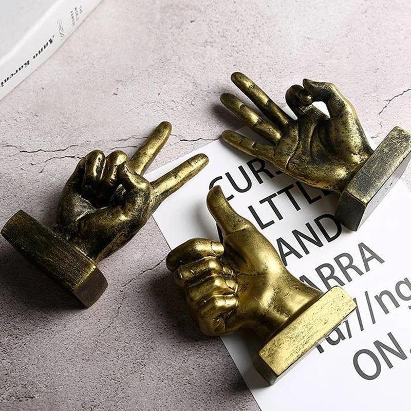 Afralia™ Retro Golden Resin Victory Gesture Art Figurine - Home Office Decor Accessory