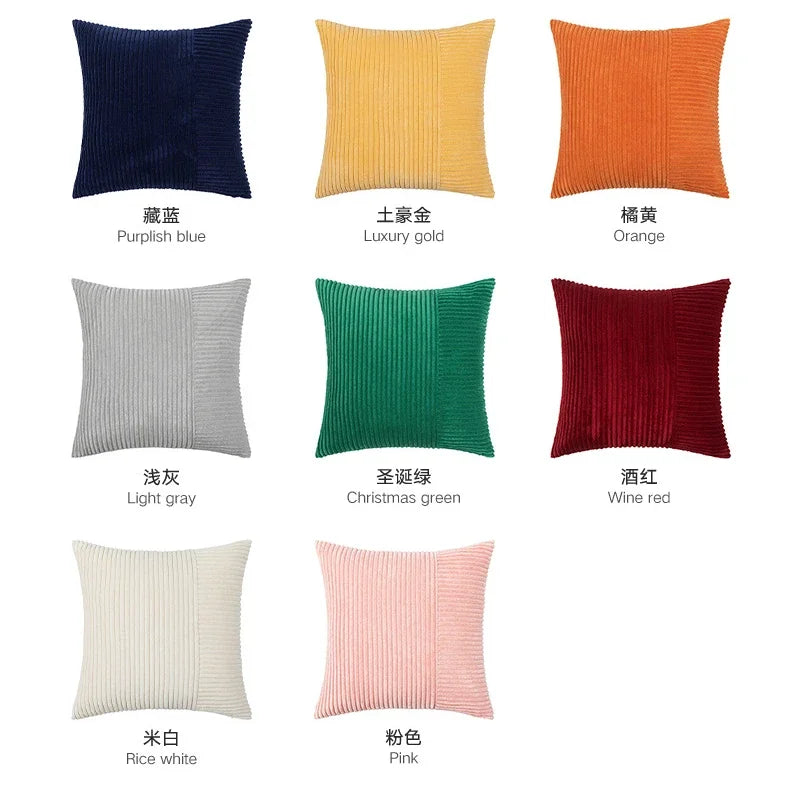 Afralia™ Striped Corduroy Patchwork Throw Pillow Cover Modern Decorative Cushion