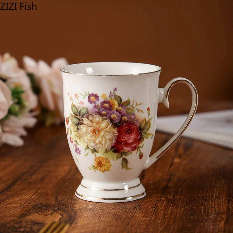 Afralia™ Elegant Floral Ceramic Cup & Saucer Set
