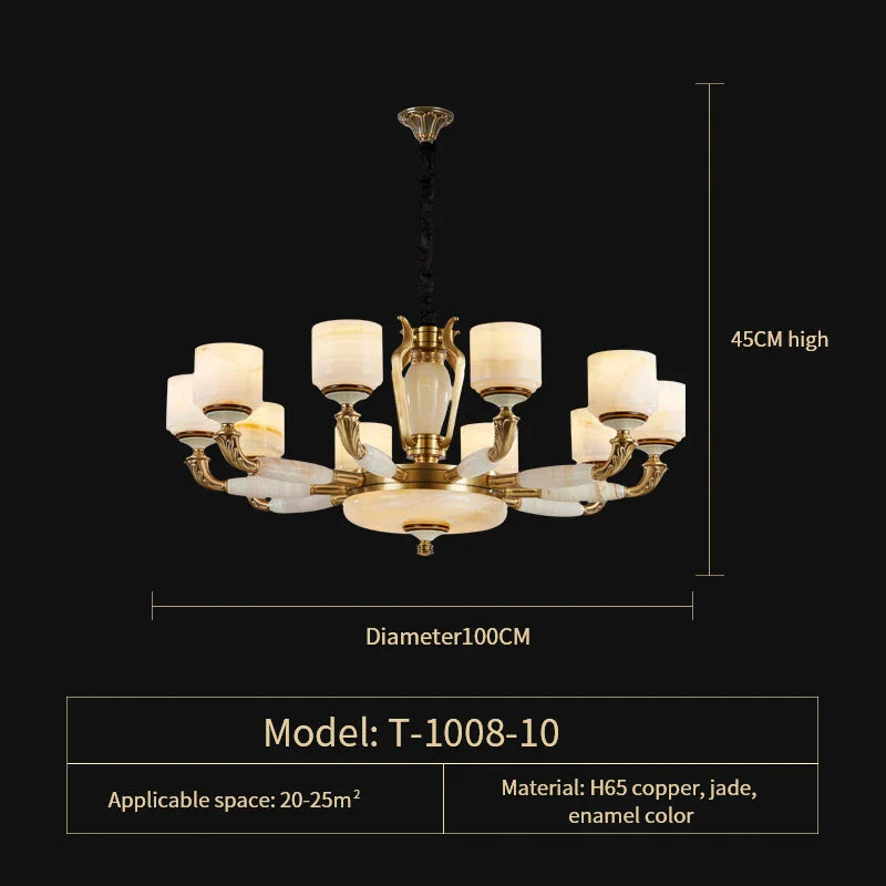 Afralia™ Zinc Alloy European Chandelier with Natural Jade Accent for Villa Living Room