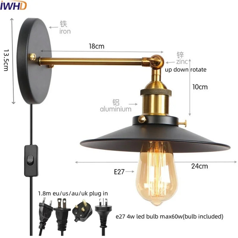 Afralia™ Gold Industrial LED Wall Lamp for Loft Stair & Bedroom Lighting