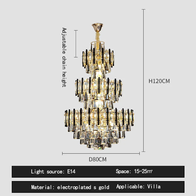 Afralia™ Crystal Loft Chandelier: Modern Luxury Pendant Light for Living Room or Hotel Lobby