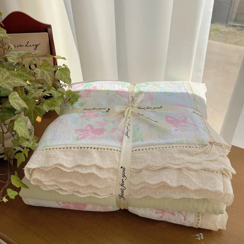 Afralia™ Hollow Lace Bedding Set: Fitted Sheet, Quilt Cover, Pillowcase - Skin-Friendly & Cozy