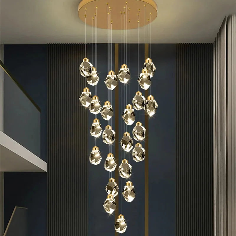 Afralia™ Crystal Chandelier Stair Light Modern Luxury Villa Pendant Fixture Home Decor