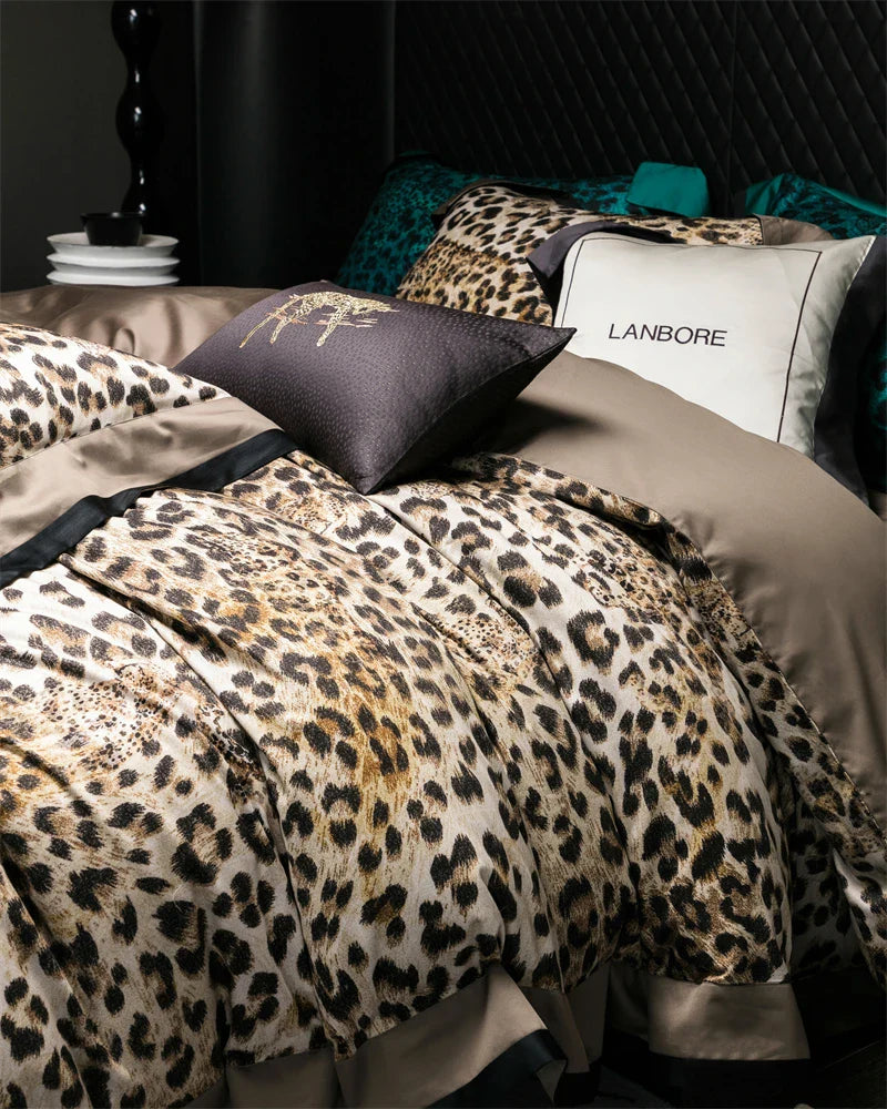 Afralia™ Egyptian Cotton Leopard Print Luxury Bedding Set, Silky Soft Bed Sets