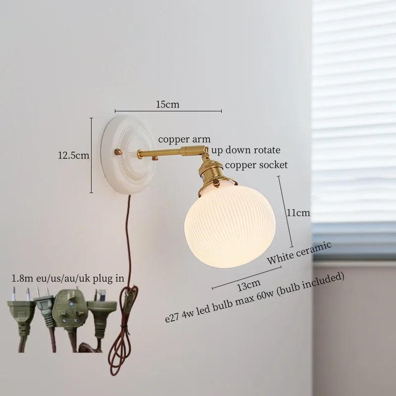 Afralia™ Pumpkin Glass LED Wall Lamps Up Down Rotate Copper Arm - Modern Nordic Wandlamp
