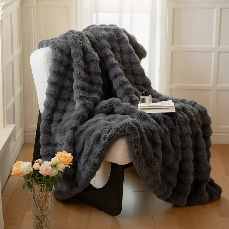 Afralia™ Winter Rabbit Fur Throw Blanket in Luxe Milk Velvet - High-End Luxury Warmth