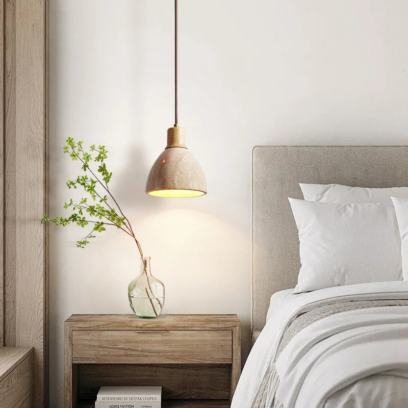 Afralia™ Yellow Travertine LED Pendant Lamps - Wabi Sabi Home Decor & Lighting