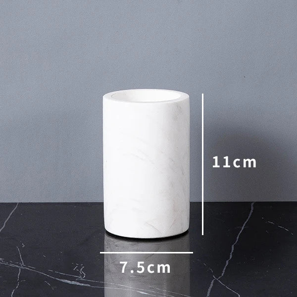 Afralia™ Volakas White Marble Bathroom Set: Soap Dispenser, Toothbrush Holder, Tray