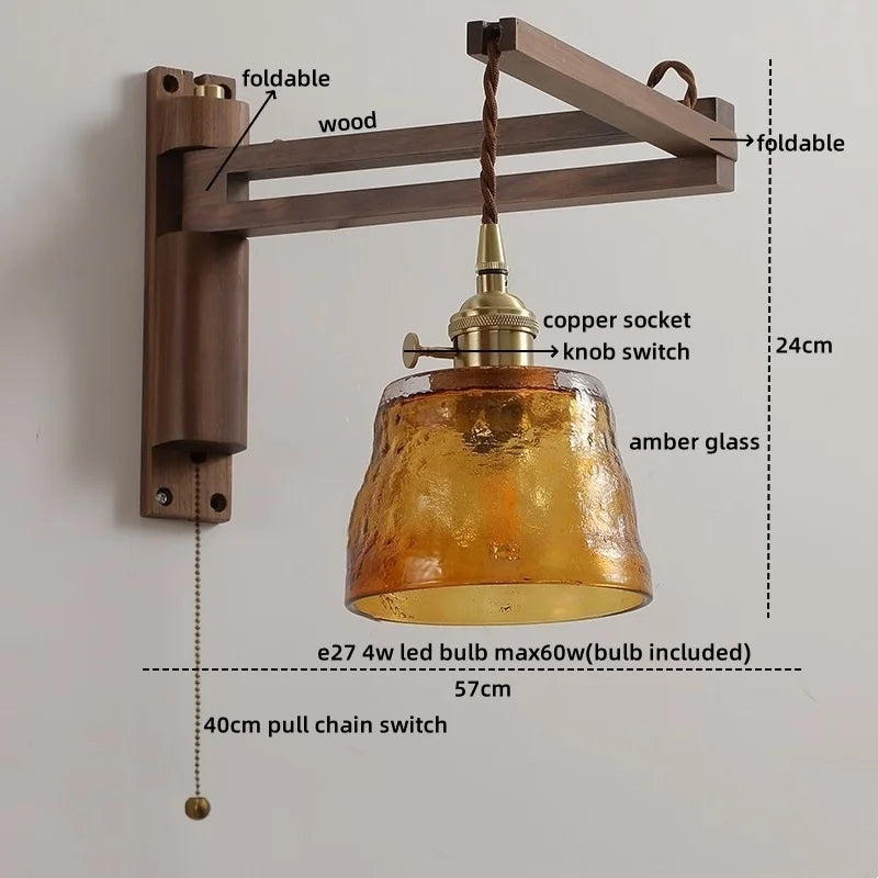 Afralia™ Walnut Copper LED Wall Lights - Modern Bedroom Balcony Living Room Decor