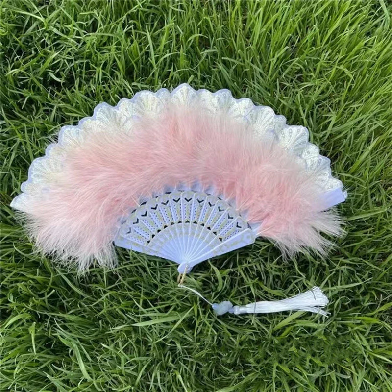 Afralia™ Feather Lace Folding Fan for DIY Crafts and Home Decoration