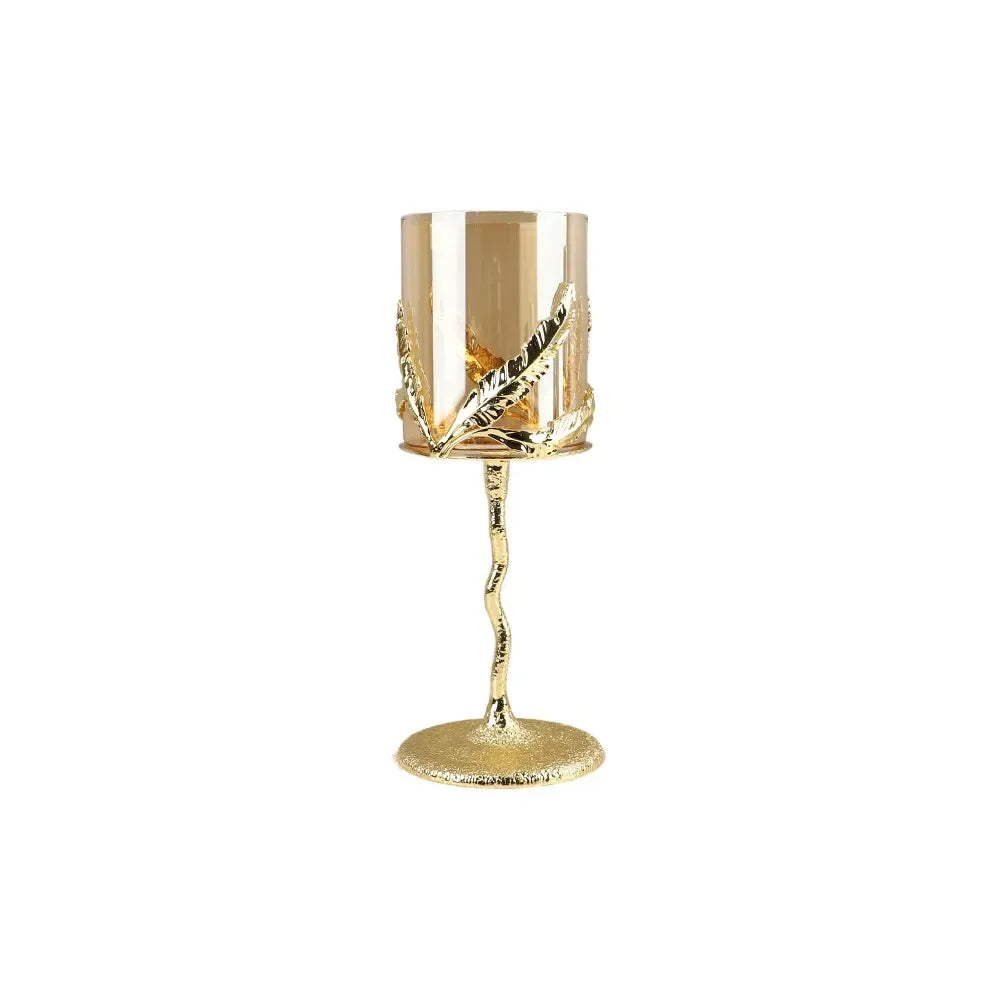 Afralia™ Glass Candle Holder with Golden Leaf Accent