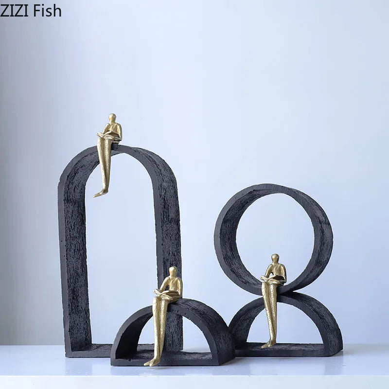 Afralia™ Reader Character Resin Sculpture Desk Ornament Abstract Geometric Statue