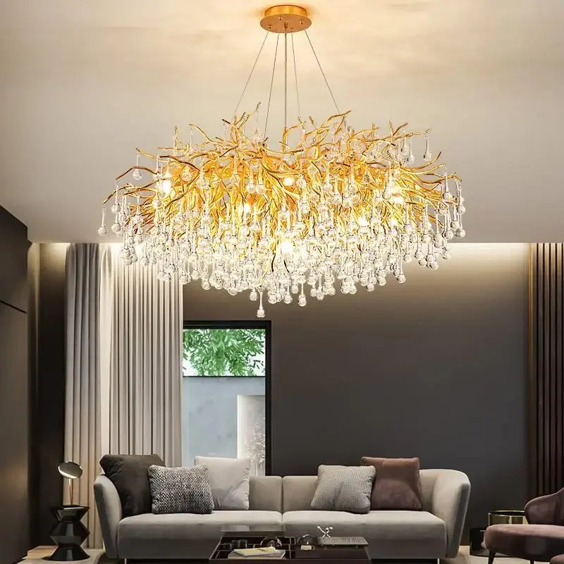 Afralia™ Gold Crystal Tree Branch Chandelier for Dining Living Room Bedroom Decor